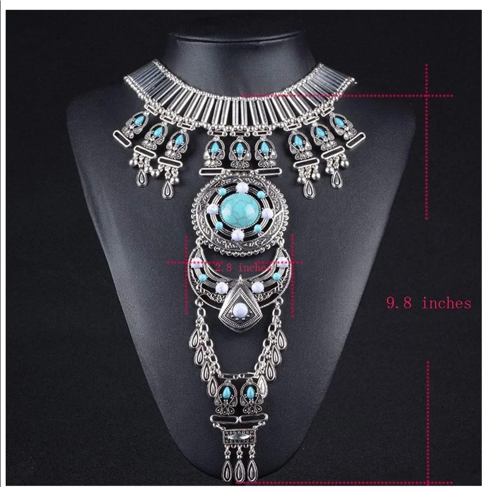 .::GoddessWear::. Exotic Turquoise+Silver Bib NEW Statement Necklace